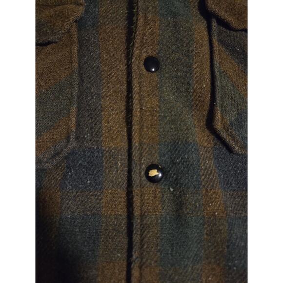 Vintage Rich Sher Mens 48 Wool Plaid Sherpa Coat Green Jacket Hunting 60s 70s - Picture 10 of 10